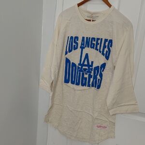 Mitchell & Ness Cream and Blue Dodgers Long Sleeve Tee